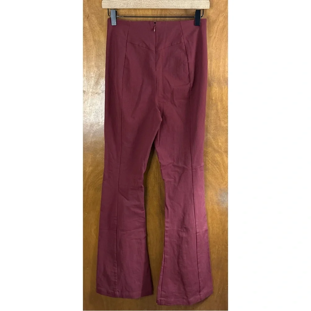 Free People Real Deal High Rise Slit Flare Pants Burgundy 70s Hippie Disco Boho